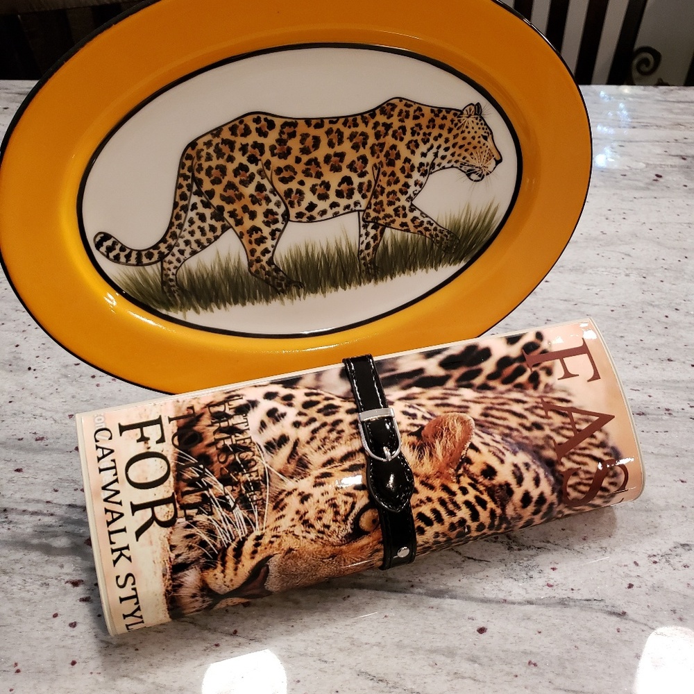 Leopard clutch fashion magazine never used